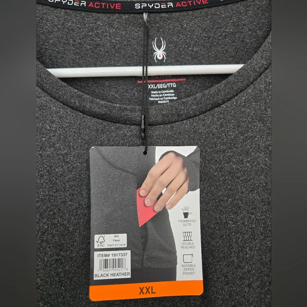 Spyder Active Womens Long-Sleeve, Thumbhole Crew Neck Top - Black Heather XXL - Picture 7 of 8